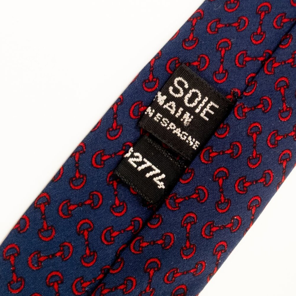 Celine Paris Silk Tie Men's Designer Tie 100% Silk Tie Multicolored Navy Red - Picture 5 of 5